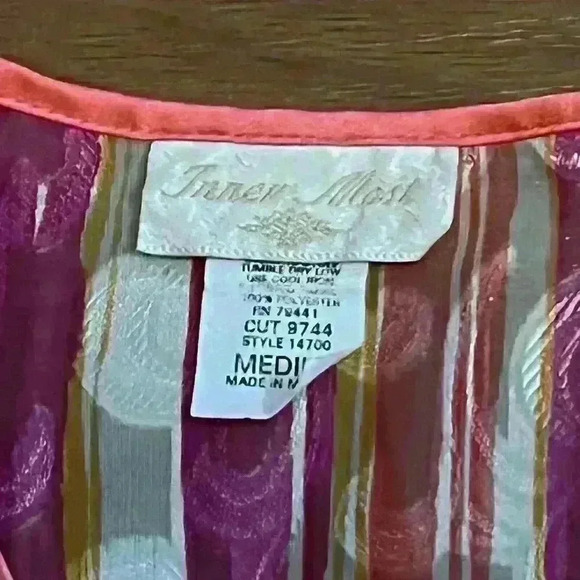 VTG 80s Inner Most Y2k Striped Colorful Psychedelic Top Night Shirt Lingerie M - Picture 3 of 6